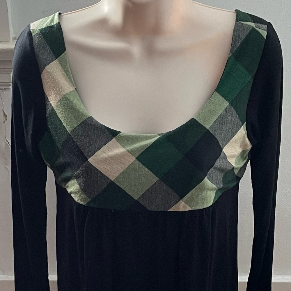 Vintage Forever 21 Y2K Black tunic with green plaid detailing size S Made in USA